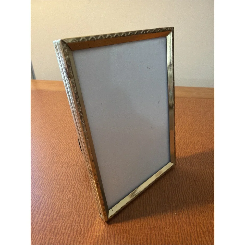 Vtg MCM Gold Tone Free Standing Picture Frame 3.5